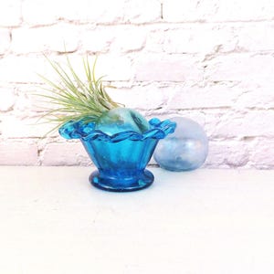 Hand Blown Aqua Blue Glass Bowl: Fluted Candy Dish
