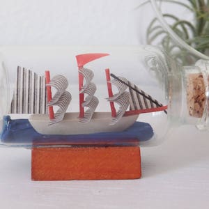 Mini Ship in a Bottle Miniature 1:12 Ship in Bottle Beach House Decor Adventurer Decor Small Ship Boat in Bottle Red and Blue Mini Decor image 5