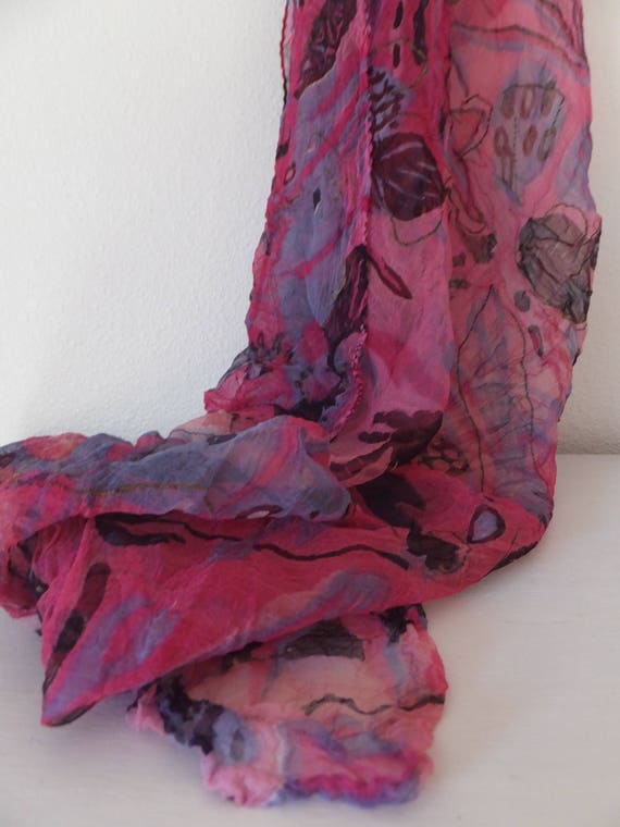 Pink Silk Scarf Vintage 1960's Bright Pink Scarf … - image 10