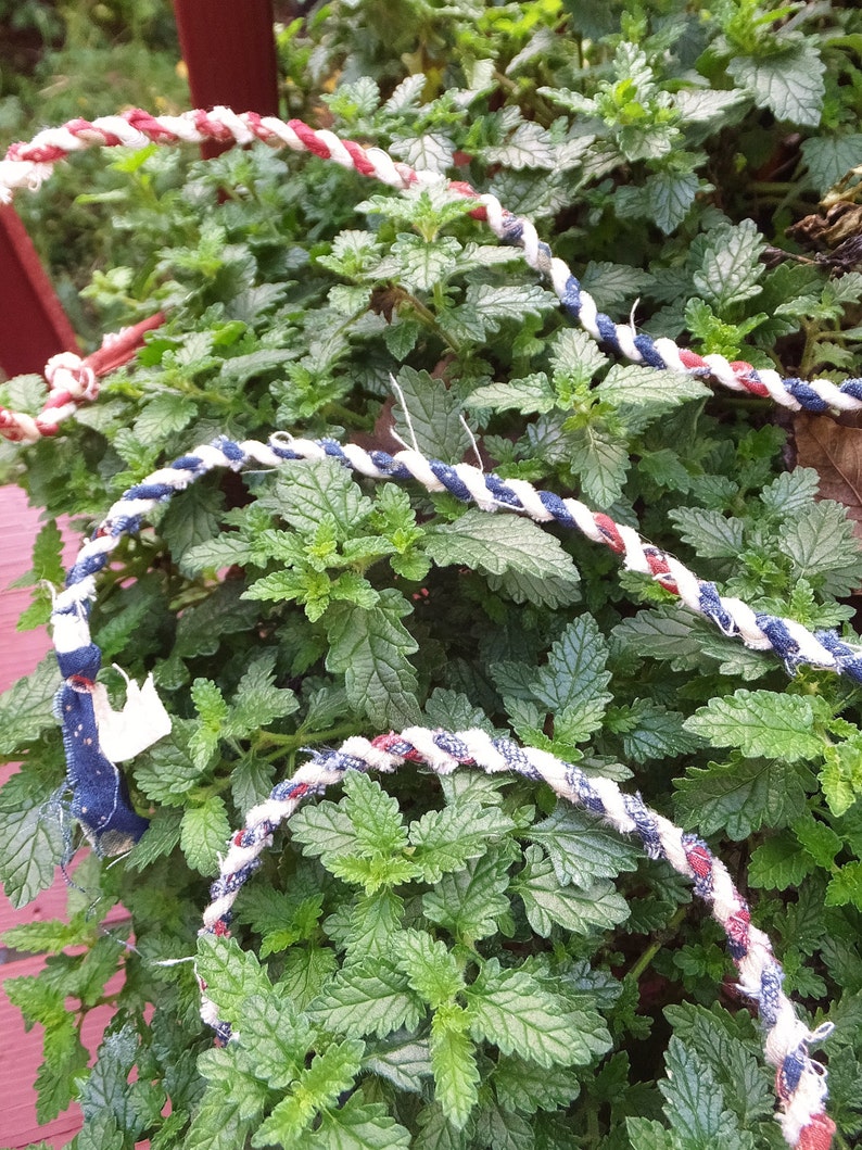 Red White & Blue Rope Garland Rustic Patriotic Fourth of July Decoration 6 ft Garland Mantel Decor Xmas Garland Primitive Americana Decor image 5