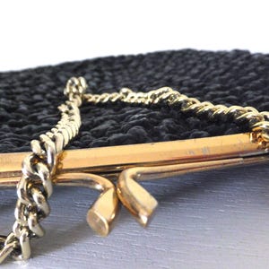 Vintage Black Faux Leather Clutch: 1950s-60s Gold Trim Evening Bag