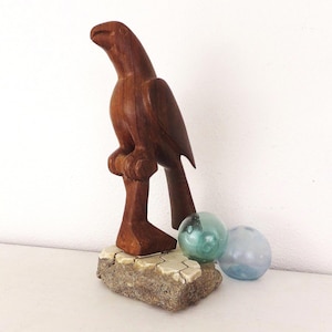 Vintage Ironwood Parrot Sculpture: Hand Carved Tiki Bar Decor