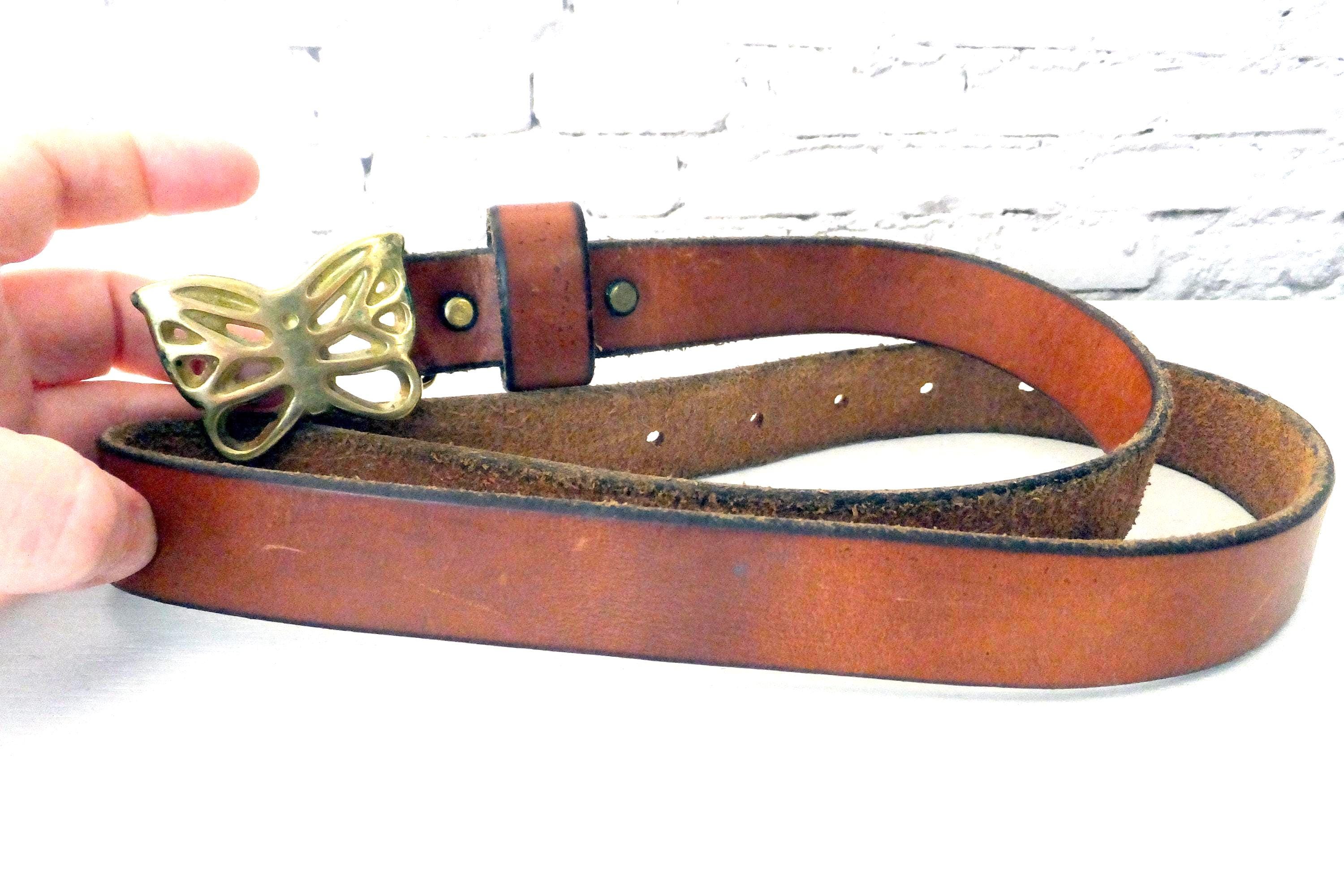 Vintage 1970s Butterfly Leather Belt: Solid Brass Buckle  display picture 3