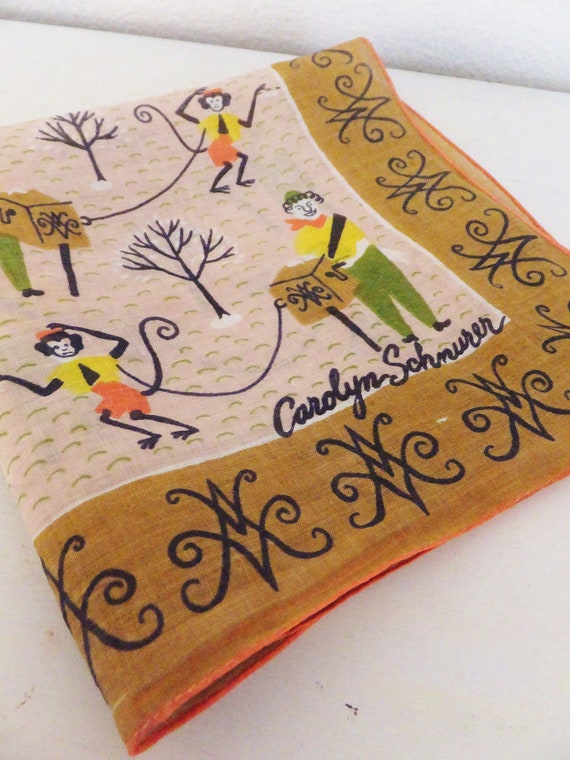 Vintage Mid Century Handkerchief Carolyn Schnurer