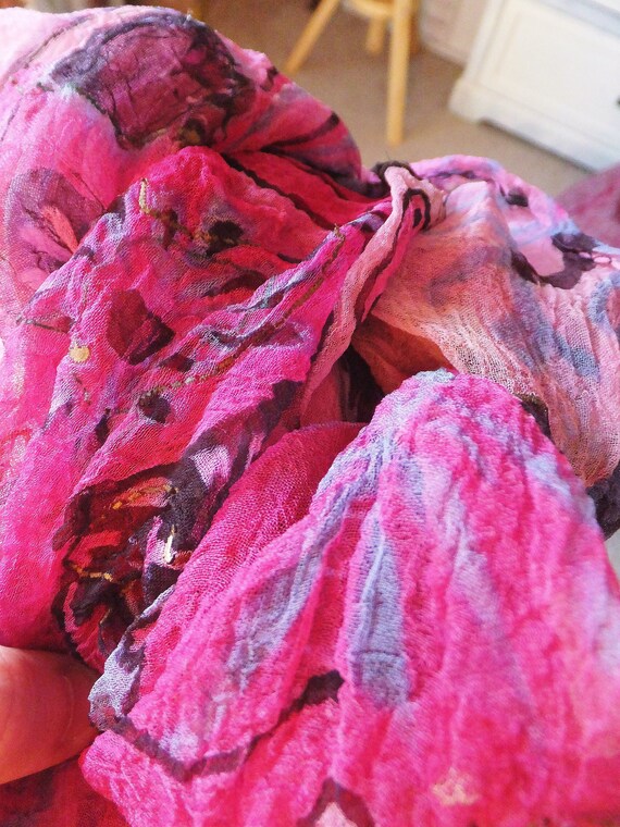 Pink Silk Scarf Vintage 1960's Bright Pink Scarf … - image 9