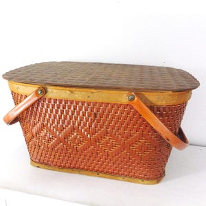 Vintage Picnic Basket Mid Century Picnic Basket Vintage 1950&#39;s Vintage 1960&#39;s Basket Storage Basket Large Boho Picnic Basket Summer Living