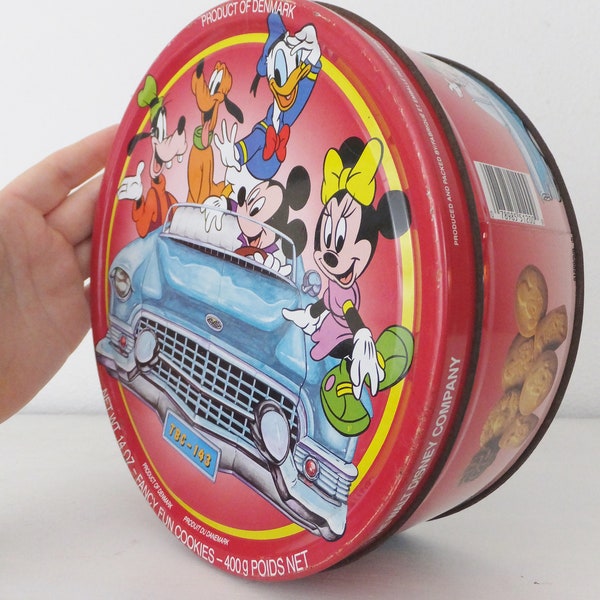Vintage Disney Tin Vintage 1980's 1990's Mickey and Friends Cookie Tin  Mickey Mouse Minnie Mouse in Classic Car w/ Goofy Pluto Donald Duck