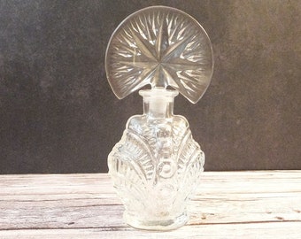 Vintage Glass Perfume Bottle with Stopper Art Deco Perfume Bottle Clear Pressed Glass Perfume Bottle Vintage 1920's Vanity Bottle 1930's