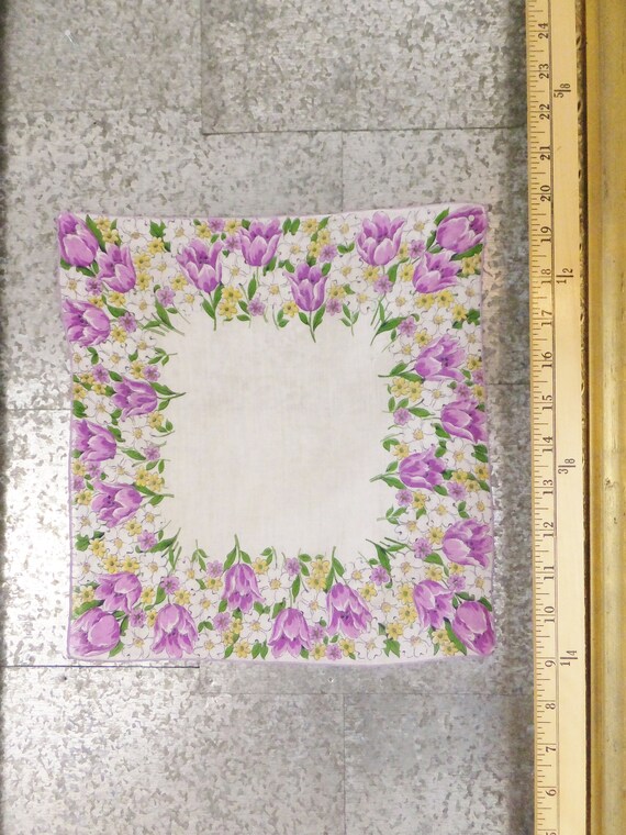 Vintage Purple Tulip Handkerchief Floral Hanky Gi… - image 6