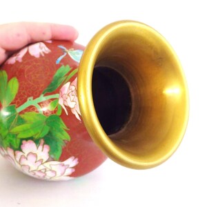 Vintage Chinese Cloisonne Vase: Red Peony Floral Enamel, Asian Decor image 6