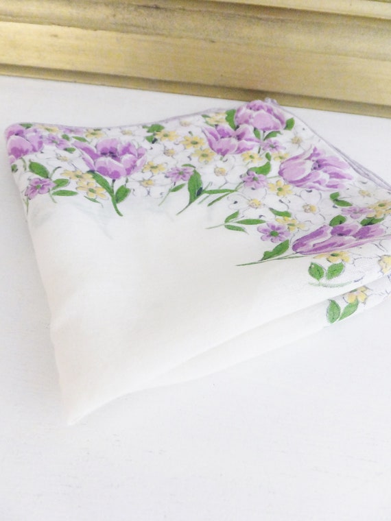 Vintage Purple Tulip Handkerchief Floral Hanky Gi… - image 3