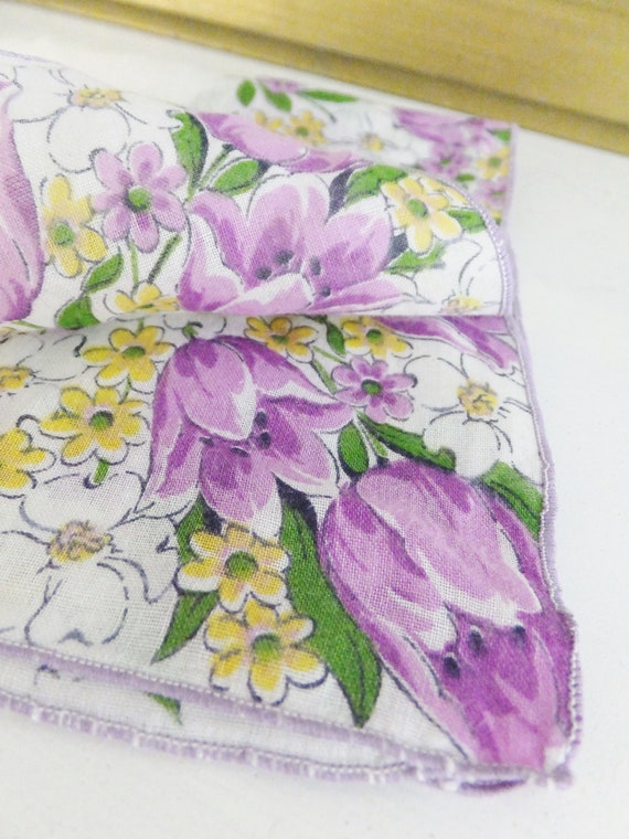 Vintage Purple Tulip Handkerchief Floral Hanky Gi… - image 5