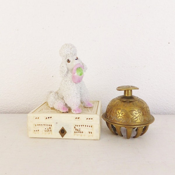 Cute Vintage Poodle Figurine Miniature Porcelain Poodle Dog Figurine Spaghetti Poodle White & Pink Poodle Collectible Gift for Dog Lover