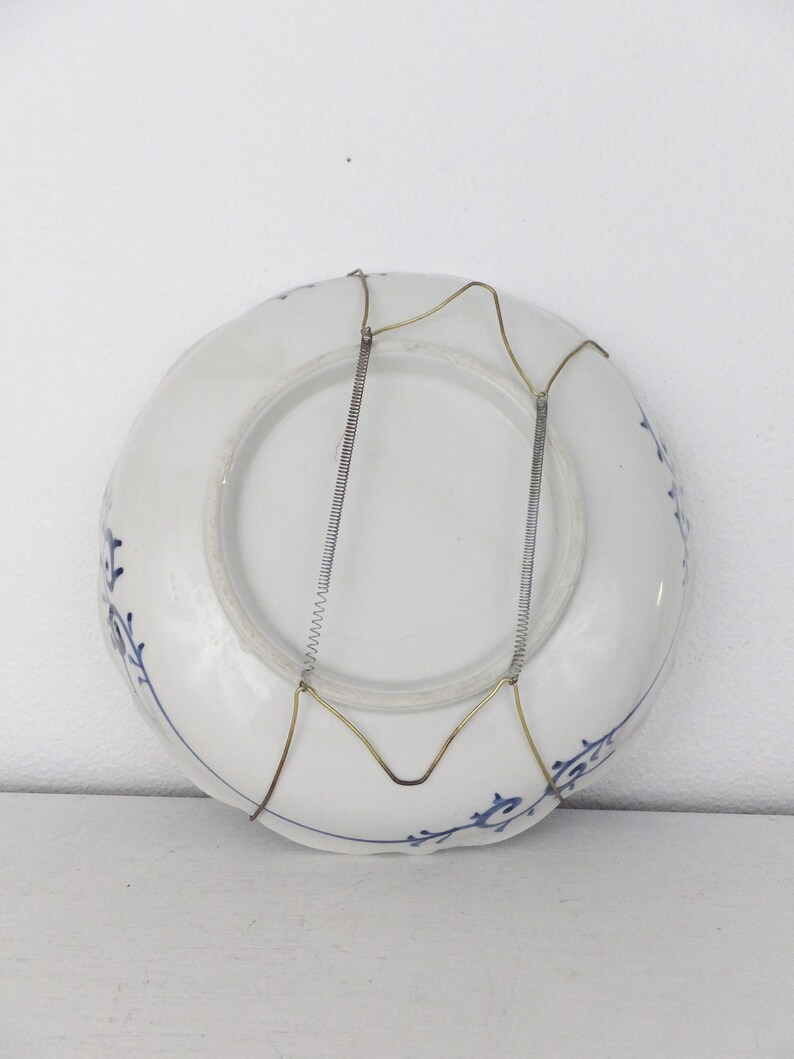 Antique Blue /& White Shallow Bowl in Asian Handpainted Motif of Landscape in Pastel Blue Shallow Serving Bowl Decorative Bowl Serving Dish