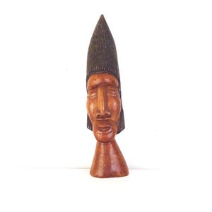 Unique Hand Carved Wooden African Bust Head Dark Wood Carving African Sculpture African Antique African Art Black Brown Boho Sculpture