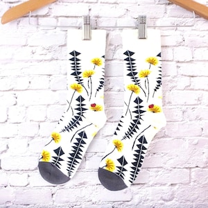 Dandelion Flower Socks: Black & White Garden Socks, Gift for Mom