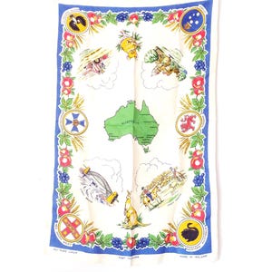 Vintage Australian Tea Towel Souvenir of Australia with Map & Vignettes Vintage Kitchen Decor OZ Aussie Decor Outback Kitchen