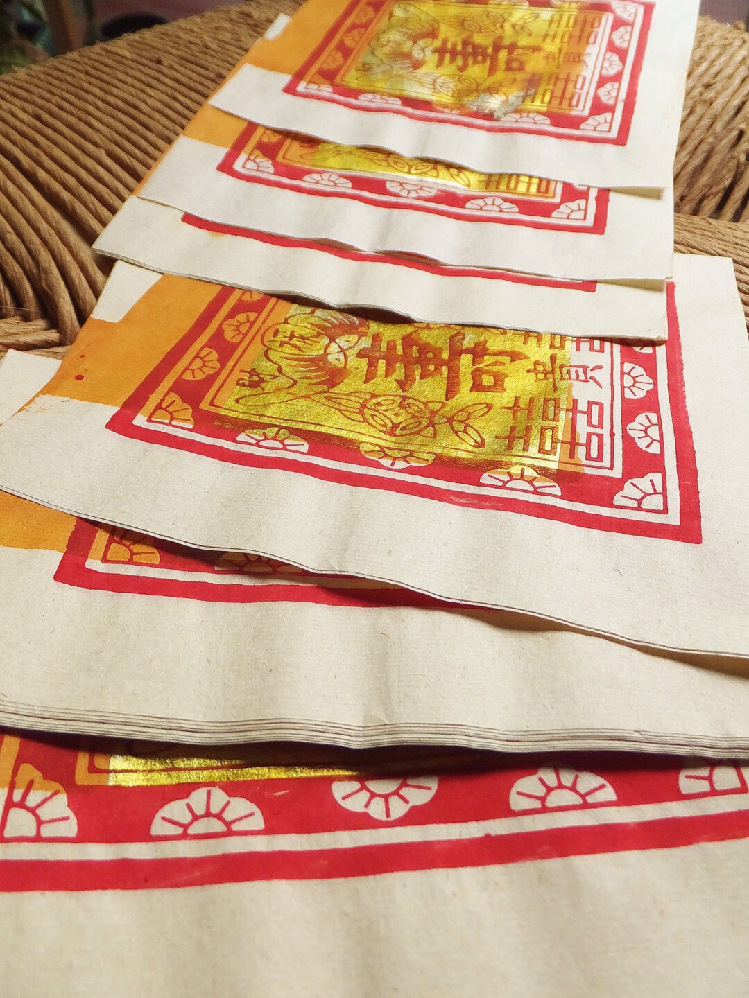 Chinese Joss Paper Orange Metallic Decorative Paper Traditional Gold