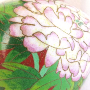 Vintage Chinese Cloisonne Vase: Red Peony Floral Enamel, Asian Decor image 9