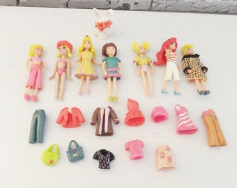 Polly Pocket Collection for Assemblage or OOAK Lot of Early 2000's Toys Fashion Dolls Miniature Dollies with Clothes Littlest Pet Shop Bunny