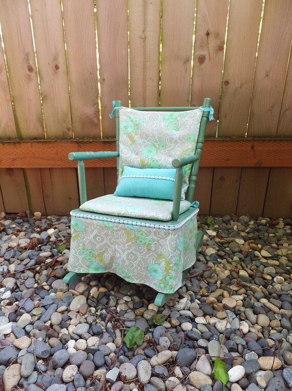 Vintage Upholstered Children s Rocking Chair Aqua Blue Light Green