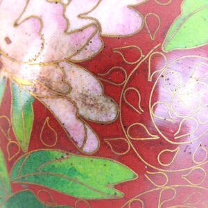 Vintage Chinese Cloisonne Vase: Red Peony Floral Enamel, Asian Decor image 8
