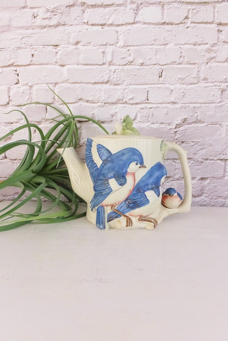 Takahashi Teapot With Blue Birds Hand Painted Porcelain Tea Etsy