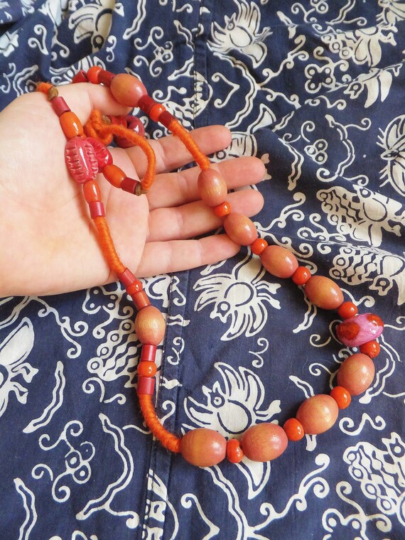 Mid Century Handmade Boho Necklace Vtg 1960's Wood