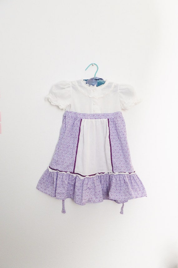 Purple Floral Girls Dress Prairie Pinafore Short S