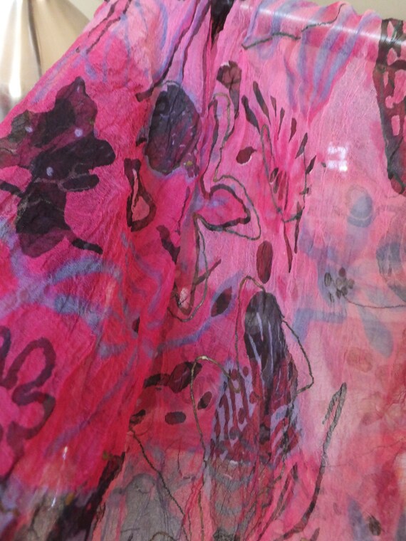 Pink Silk Scarf Vintage 1960's Bright Pink Scarf … - image 8