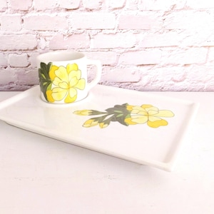 Vintage Cossa Italy Plate & Cup Set: MCM Yellow Floral Pottery