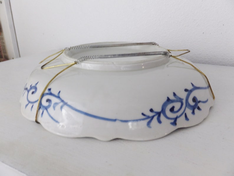 Antique Blue /& White Shallow Bowl in Asian Handpainted Motif of Landscape in Pastel Blue Shallow Serving Bowl Decorative Bowl Serving Dish