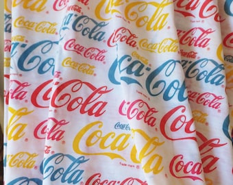 Coca Cola Fabric Jersey Fabric Coca Cola Trademark Logo Fabric Red Blue Yellow Print Fabric T-Shirt Fabric Stretch Knit Sewing Fabric