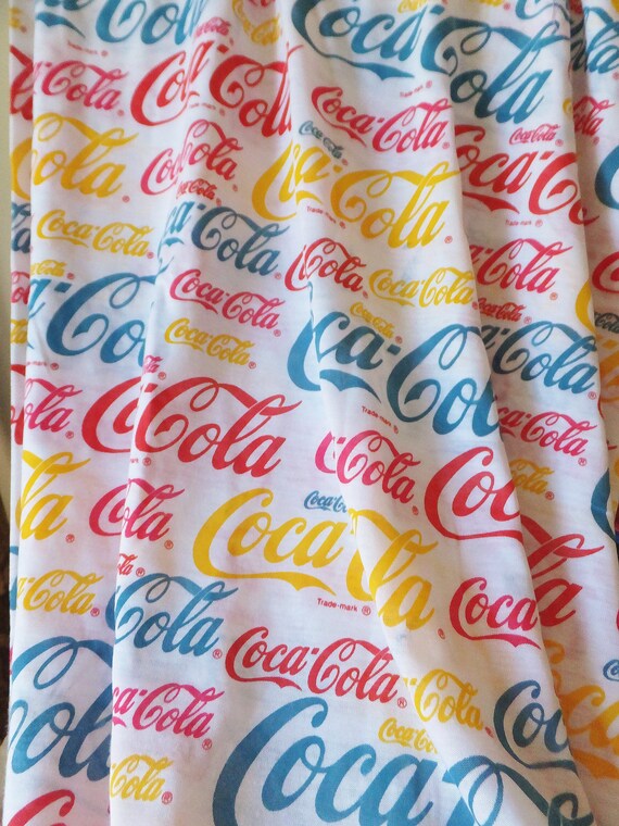 Coca Cola Fabric Jersey Fabric Coca Cola Trademark Logo Fabric Etsy