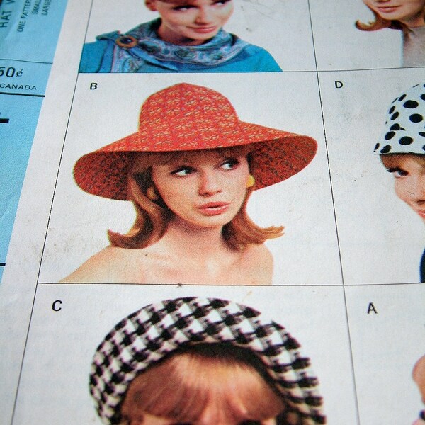 Vintage 1960s Womens Hat Wardrobe Mod Style UNCUT Retro McCalls 8254 Pattern Womens Size Small Hat Womens Size Large Hat Classic 60s Hats