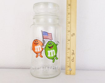 Vtg 1980's Olympics M&M's Candy Jar Vintage Glass Jar 1984 Summer Olympics Clear Glass Canister M and M's Chocolate Candies Jar Collectible
