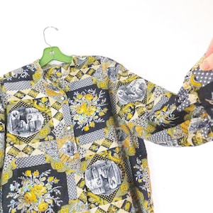Vintage 70s Blouse: Geometric Folksy Witch Print Boho Top, Size Large