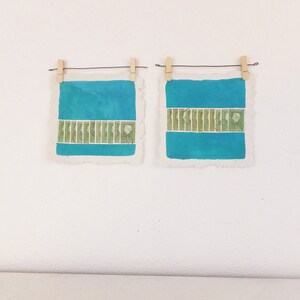 Colorato turchese affrancatura francobollo arte appendere da parete coppia arte moderna arte minimalista arte contemporanea Aqua Blue Decor regalo per papà arte
