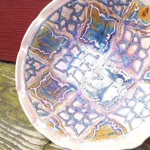 Vintage Yingling Pottery Bowl: Ornate Floral Relief Glaze, Blue Brown Decor