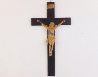 Vintage Crucifix Antique Cross Reliquary Christian Decor Spiritual Decor Religious Decor Small Wooden Cross Prayer Ritual Figurine Jesus