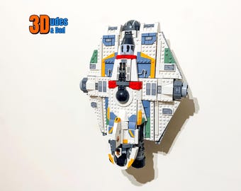 Muurbeugel voor LEGO Star Wars Ghost & Phantom II (set 75357) | Op maat gemaakte 3D-geprinte displayhaak van grijs plastic