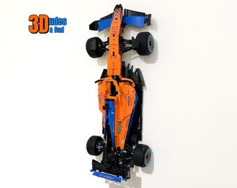 Wall Mount Bracket (vertical) for LEGO Technic McLaren Formula 1 2022 (set 42141) | Bespoke 3D Printed Black Plastic Display Hook