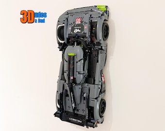 Staffa di montaggio a parete per LEGO Technic Peugeot 9X8 24H Le Mans Hybrid Hypercar (set 42156) / Gancio espositivo in plastica nera stampato in 3D su misura