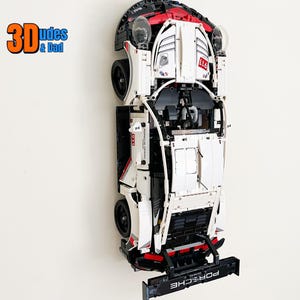Wall Mount Bracket for LEGO Porsche 911 RSR (set 42096) | Bespoke 3D Printed Black Plastic Display Hook