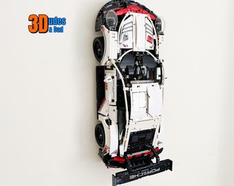 Wall Mount Bracket for LEGO Porsche 911 RSR (set 42096) | Bespoke 3D Printed Black Plastic Display Hook