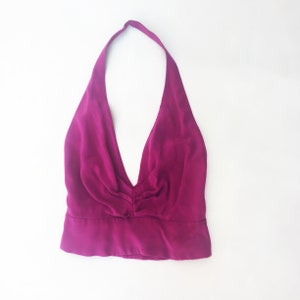Dreamy SHERI BODELL HALTER Top, Fuchsia-Pink Silk Halter Top, Fantastic Silk Top, Pink Rhinestone Buttons, Fully Lined With Silk, Open Back
