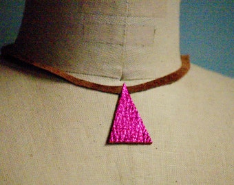 REVERSIBLE TRIANGLE NECKLACE, Reverses From Metallic Bronze to Metallic Pink, Hand Made, indiVisual on etsy