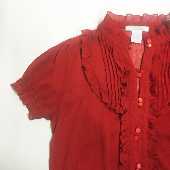 RED FRILLY BLOUSE, lipstick red top, ultra femini… - image 1