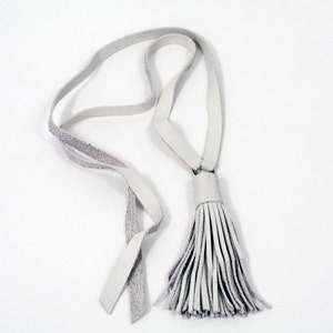 tassel necklace 3/26 - luxe, multi use, tie-on leather tassel necklace, genuine leather, hand made in Los Angeles, ultra cool