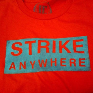 STRIKE ANYWHERE Text Tee, Graphic Tee, Wearable Art, Contemporary Art, Hand Painted Original Work image 2